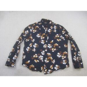 Express Shirt Mens Large Navy‎ Floral Button Front Long Sleeve Rayon Cotton